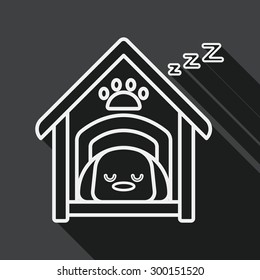 Pet dog house flat icon with long shadow, line icon
