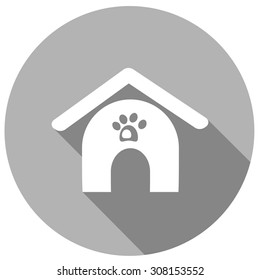 Pet dog house flat icon with long shadow