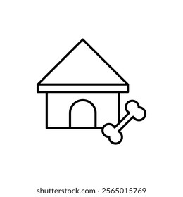 pet dog house icon, line vector isolated on white background. trendy and modern design