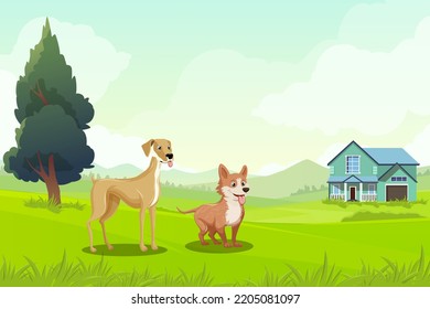 pet dog illustration vector art in nature