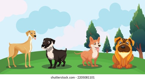 pet dog illustration vector art in nature