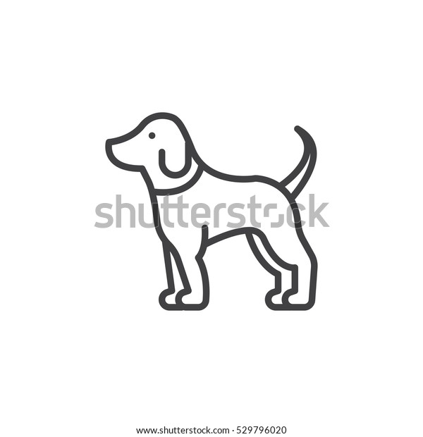 白い背景にペットの犬の線のアイコン 輪郭のベクター画像記号 線形の絵文字 シンボル ロゴイラスト のベクター画像素材 ロイヤリティフリー