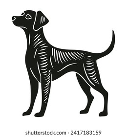 Pet dog in linocut textured style. Isolated on white background vector illustration. Vector illustration