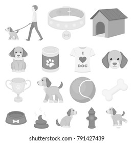 Pet dog monochrome icons in set collection for design. Caring for the puppy vector symbol stock web illustration.