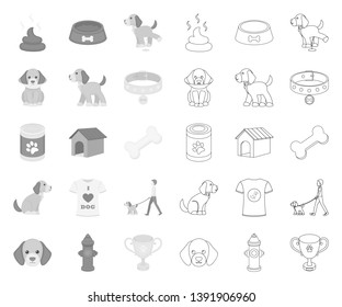 Pet dog mono,outline icons in set collection for design. Caring for the puppy vector symbol stock web illustration.