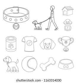 Pet dog outline icons in set collection for design. Caring for the puppy vector symbol stock web illustration.