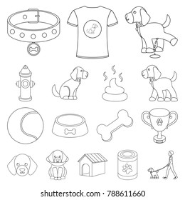 Pet dog outline icons in set collection for design. Caring for the puppy vector symbol stock web illustration.