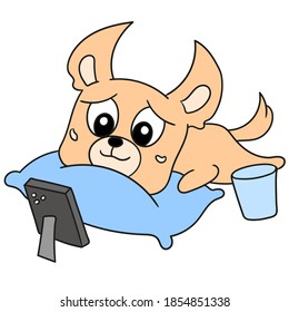 The pet dog is sadly missing his friend. vector illustration of cartoon doodle sticker draw