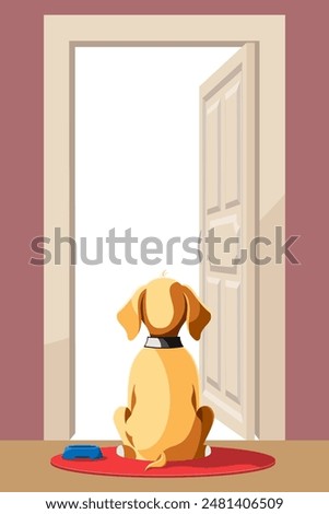 pet dog sitting with from the back and waiting for its owner flat cartoon vector illustration isolated on white background