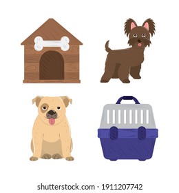 pet dogs cage and wooden house icons set vector illustration