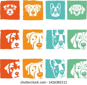 Pet Dogs head Logo icons rescue Cute faces fleas groomers breeds