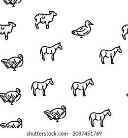 Pet Domestic, Farm And Sea Aqua Vector Seamless Pattern Thin Line Illustration