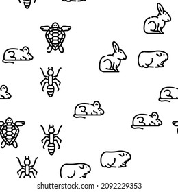 Pet Domestic, Farm And Sea Aqua Vector Seamless Pattern Thin Line Illustration
