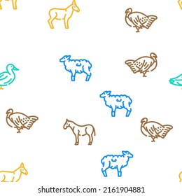 Pet Domestic, Farm And Sea Aqua Vector Seamless Pattern Color Line Illustration