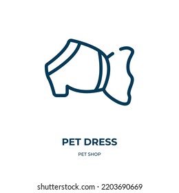 Icono de vestido de mascota. Ilustración vectorial lineal de la colección de tiendas de mascotas. Guión del vector de icono de vestido de mascota. Símbolo de línea delgada para uso en aplicaciones web y móviles, logotipo, medios impresos.