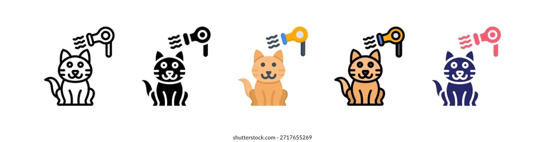Conjunto de ícones de estilo múltiplo do secador de animais..