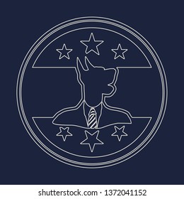 Pet emblem design. Doberman dog. Graphic design element. Thin line stamp