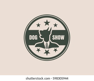 Pet emblem design. Doberman dog. Graphic design element. Show text