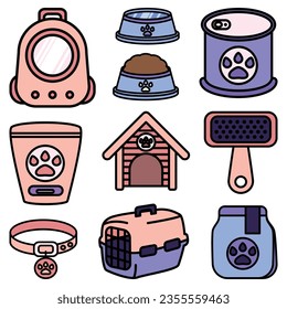 Pet equipment Cute Flat Line Illustration