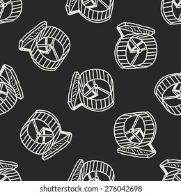 Pet exercise wheel doodle seamless pattern background
