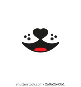 Pet face with smile and heart shaped dog nose. Simple minimalistic vector drawing on white background.