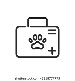 Pet First Aid Kit Icon. Vector Outline Editable Sign of Emergency Case with Cross and Paw Symbol for Animal Healthcare and Safety