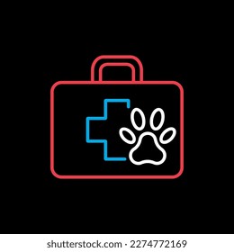 Pet first aid kit vector icon on black background. Clinic box. Graph symbol for pet and veterinary web site and apps design, logo, app, UI