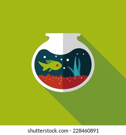 Pet fish bowl flat icon with long shadow,eps10