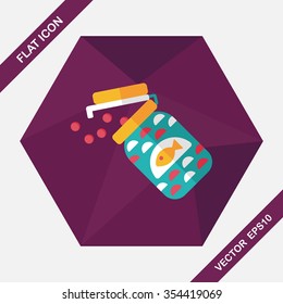 Pet fish feed flat icon with long shadow, eps10