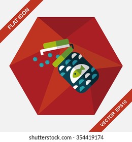Pet fish feed flat icon with long shadow, eps10