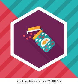 Pet fish feed flat icon with long shadow, eps10