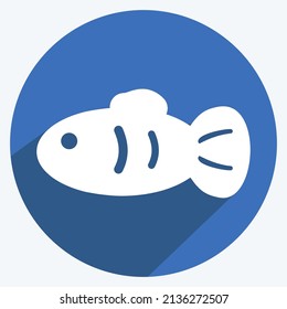 Pet Fish II Icon in trendy long shadow style isolated on soft blue background
