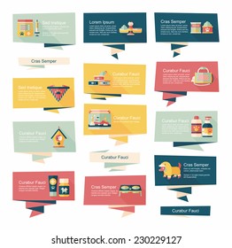 Pet flat banner design background set, eps10