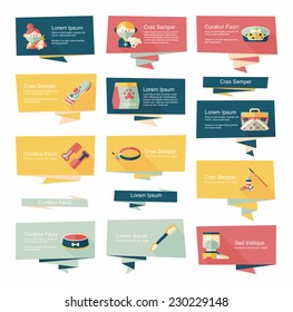 Pet flat banner design background set, eps10