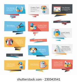 Pet flat banner design background set, eps10