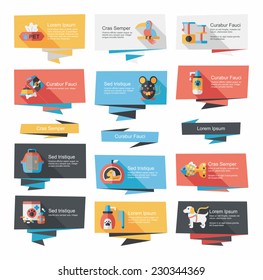 Pet flat banner design background set, eps10