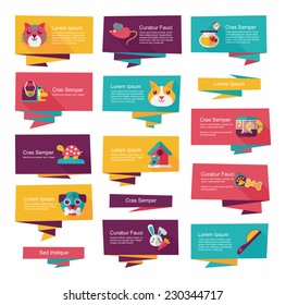 Pet flat banner design background set, eps10