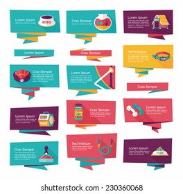 Pet flat banner design background set, eps10
