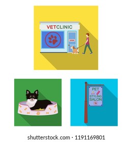 Pet flat icons in set collection for design. Care and education vector symbol stock web illustration.