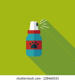 Pet flea sprays flat icon wtih long shadow, eps10