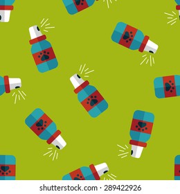 Pet flea sprays flat icon wtih long shadow, eps10 seamless pattern background