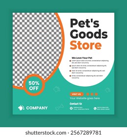 Pet Food and Accessories sale Social Media Post and Animals Goods Store online Post Square Flyer Design Template, online Pet shop Web Banner Design Template