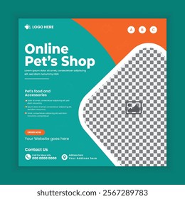 Pet Food and Accessories sale Social Media Post and Animals Goods Store online Post Square Flyer Design Template, online Pet shop Web Banner Design Template