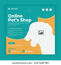 Pet Food and Accessories sale Social Media Post and Animals Goods Store online Post Square Flyer Design Template, online Pet shop Web Banner Design Template