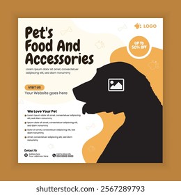 Pet Food and Accessories sale Social Media Post and Animals Goods Store online Post Square Flyer Design Template, online Pet shop Web Banner Design Template