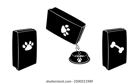 Pet Food Bag, Black Isolated Silhouette