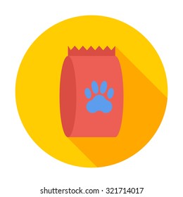 Pet food bag icon. Flat vector related icon with long shadow for web and mobile applications. It can be used as - logo, pictogram, icon, infographic element. Vector Illustration.