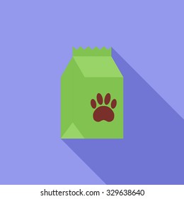 Pet food bag icon. Flat vector related icon with long shadow for web and mobile applications. It can be used as - logo, pictogram, icon, infographic element. Vector Illustration.