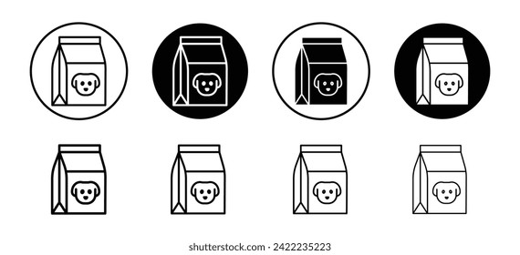 Colección de iconos vectoriales de bolsas de alimentos para mascotas. Bolsa de comida para mascotas Contorno a un icono plano.