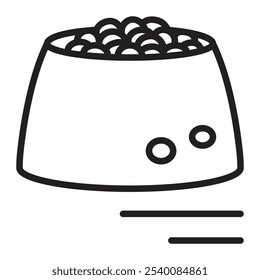 Pet food in a bowl, black line icon, editable stroke, line thickness is 100px, sign size is 3400x3400 px, vector single monochrome illustration